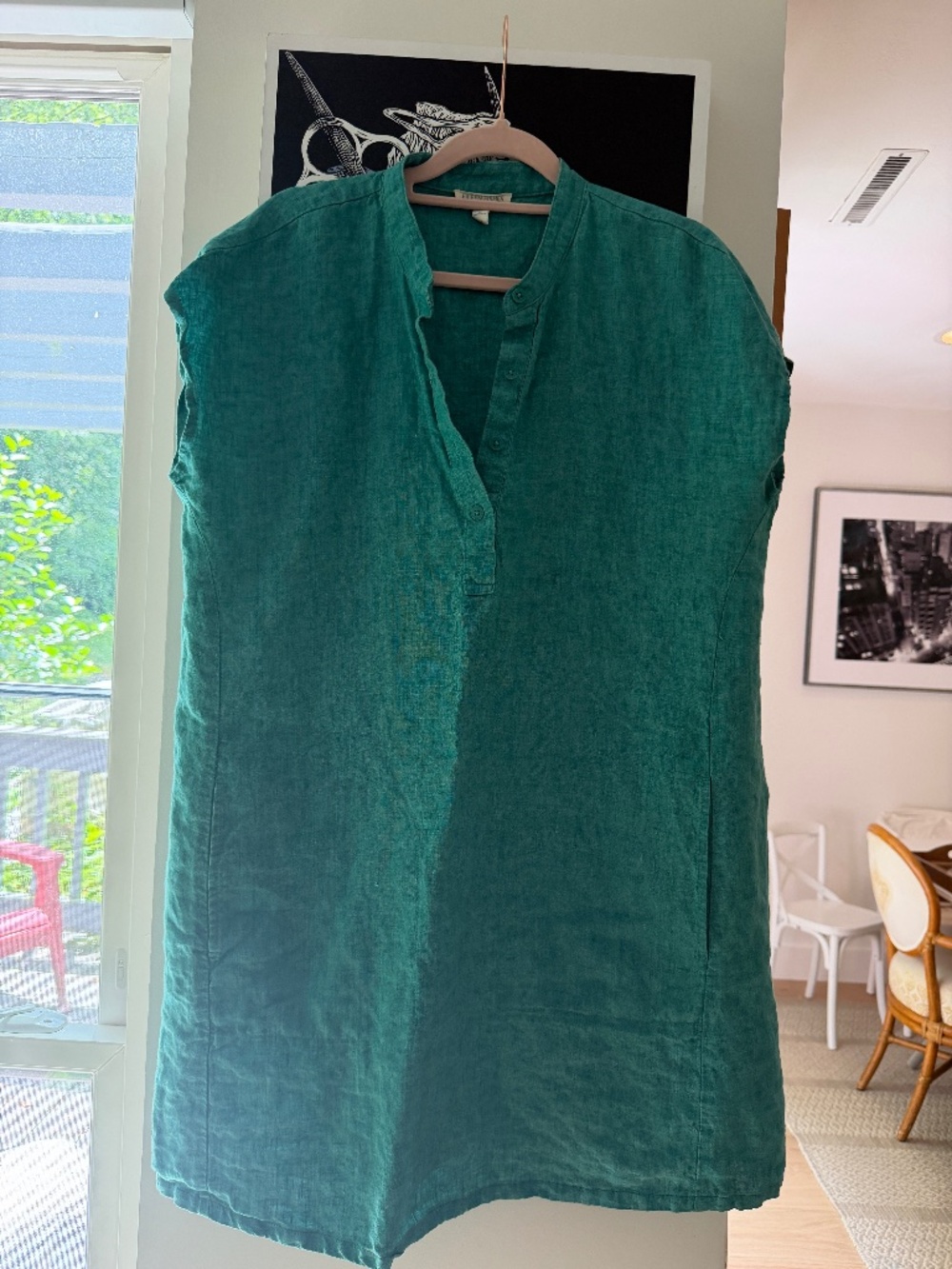 EILEEN FISHER Mandarin CollarOrganic Linen Shift Dress